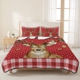 thumbnail image 3 of Quilts Twin XL Size Bedding Set, Christmas Elk Lightweight Quilted Comforter, Xmas Ball Botanical Red Checked Polka Dot Soft Reversible Bedspread Coverlet with Pillow Covers for All Season, 68" x 98", 3 of 9