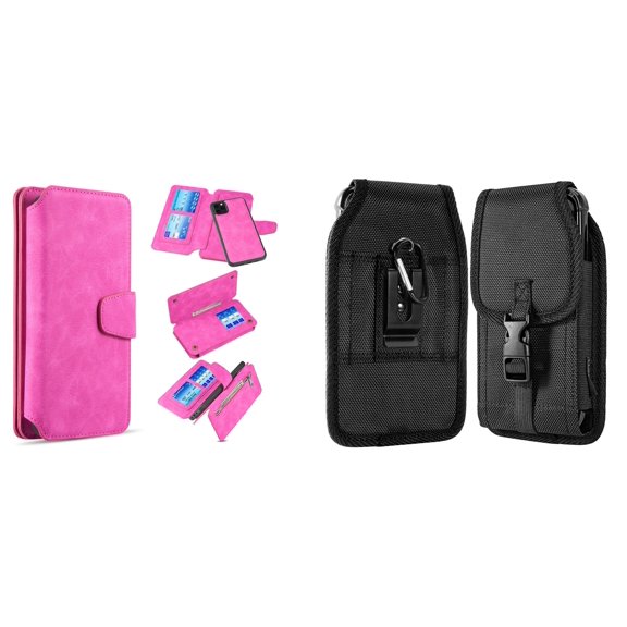 Clutch Wallet Detachable Case and Belt Holster Pouch for iPhone 14 Plus - Hot Pink
