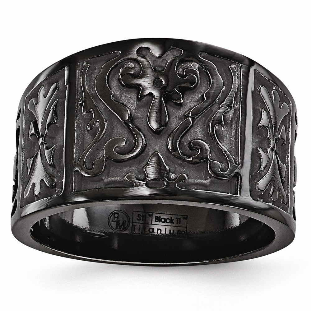 Mens Jewelry and Accessories Rings Wedding Bands Edward Mirell Black Ti Flat Casted Design 14mm Ring Size 8