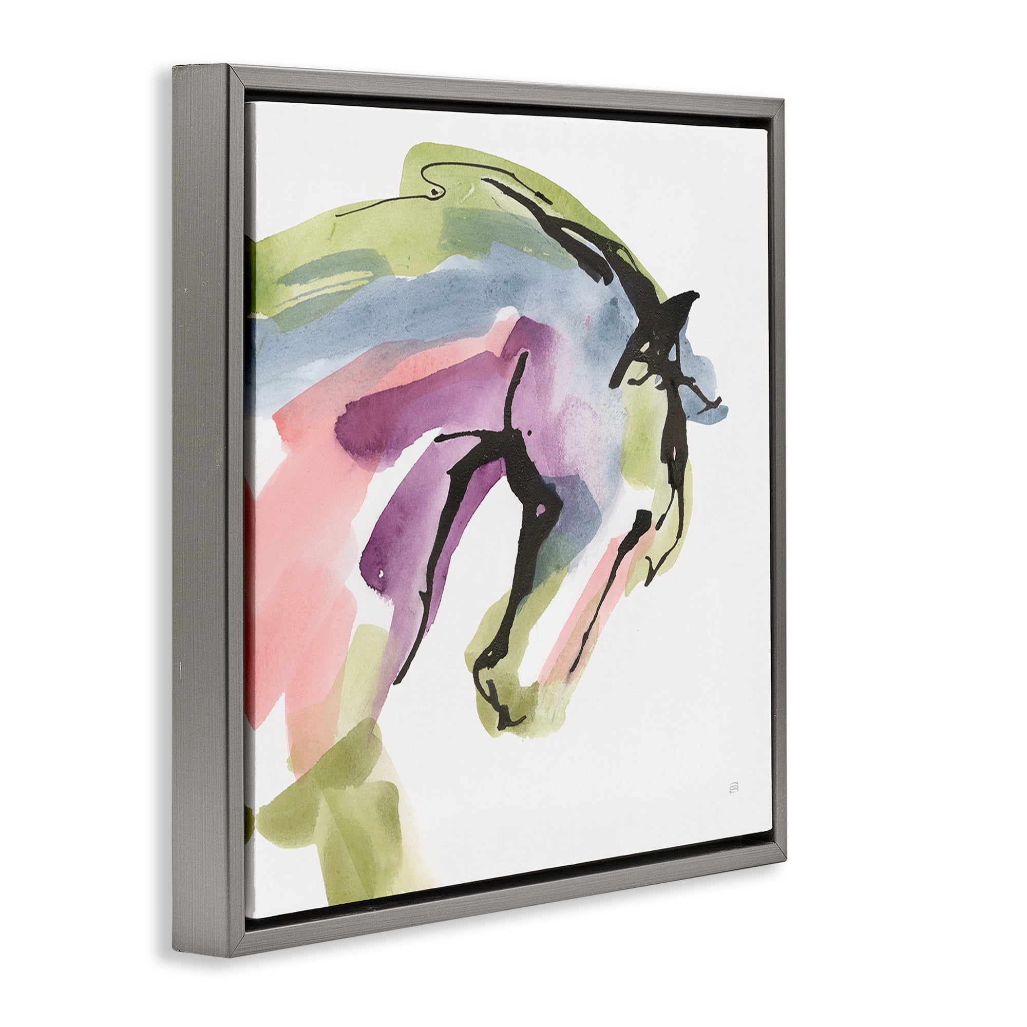 Stupell Industries Brushstroke Horse in Motion Gray Framed Floater Canvas Wall Art, design by Chris Paschke