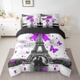 thumbnail image 2 of Eiffel Tower of France Bedding Set King 7 Pcs,Purple Bowknot Butterfly Bed in a Bag with Flat Fitted Sheet,Paris Comforter Set with Pillowcase and Sham,Romantic Valentine's Day Sheet Set, 2 of 5