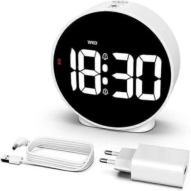 Digital Alarm Clock, Small Battery-Powered Clock with Dual Alarms, Snooze, 4 Brightness Levels, Week Display, Alarm Time, for Travel Bedrooms (With Ad