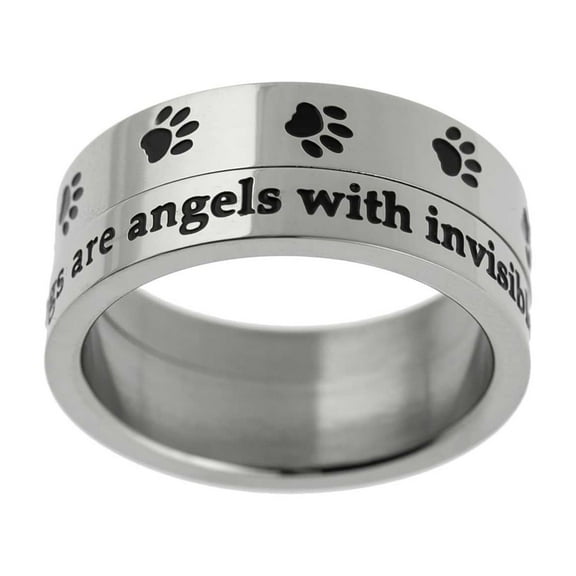 Dogs Are Angels Stainless Steel Paw Print Spinner Ring size 10