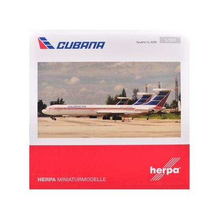 Ilyushin IL-62M Commercial Aircraft "Cubana de Aviacion" (T1280) White with Blue and Red Tail 1/200 Diecast Model by Herpa