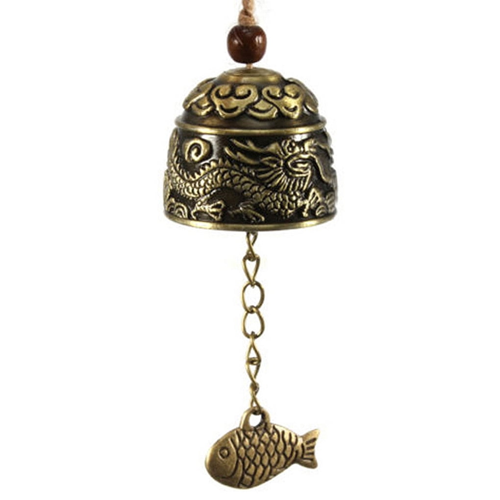 Uzinb Chinese Dragon/Fish Pattern Hanging Car Wind Chime Fortune Zinc Alloy Wind Bell with Hemp Rope