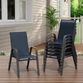 thumbnail image 2 of Patio Chairs Set of 6, Outdoor Stackable Dining Chairs with Textilene Fabric, All-Weather Deck Stacking Chairs with High Back for Backyard Poolside Garden Balcony, Navy Blue, 2 of 8