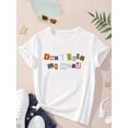 thumbnail image 1 of Summer Chic Girls' T-Shirt with Cartoon & Letter Design - Casual, Breathable Cotton, Machine Washable - Perfect for Play & Casual Attire, 1 of 6