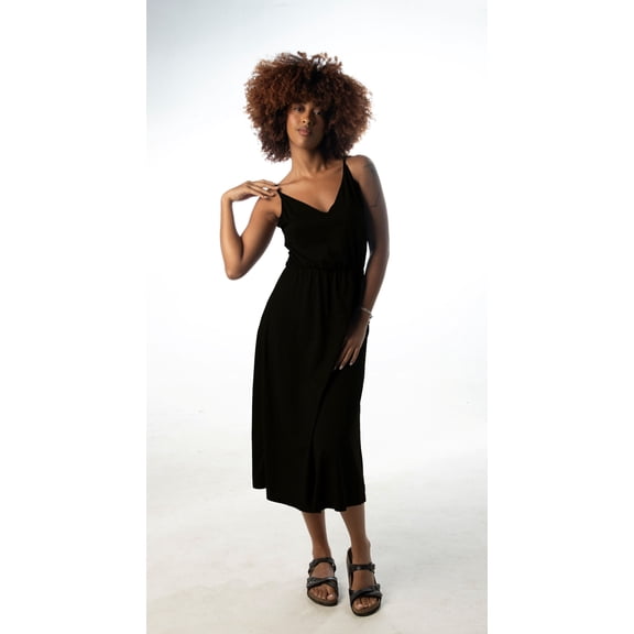 Cherryloom Women's Strappy Midi Dress In Black Cotton/Modal Blend Dress
