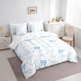 thumbnail image 3 of Feelyou Blue Kawaii Bowknot Bedding Comforter Set 7 Pieces, Cute Cartoon Love Heart Full Bedding Set, Teens Kids Girls Women Reversible Fitted Sheet Flat Sheet, Lightweight Room Decor, 3 of 8