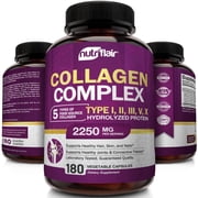 NutriFlair Multi Collagen Peptides Supplement for Hair, Skin, Nails, Joint Health 180 Vegetable Capsules