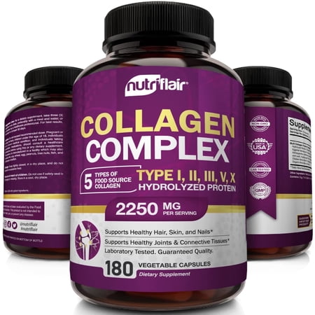 NutriFlair Multi Collagen Peptides Supplement for Hair, Skin, Nails, Joint Health 180 Vegetable Capsules
