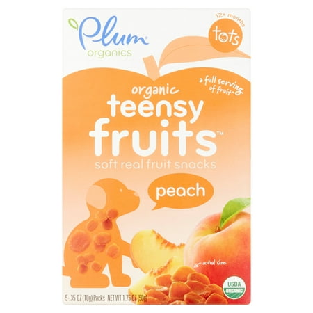 Plum Organics Teensy Fruits Peach Soft Real Fruit Snacks Tots 12+ Months, 5 count, .35 oz, 8 pack