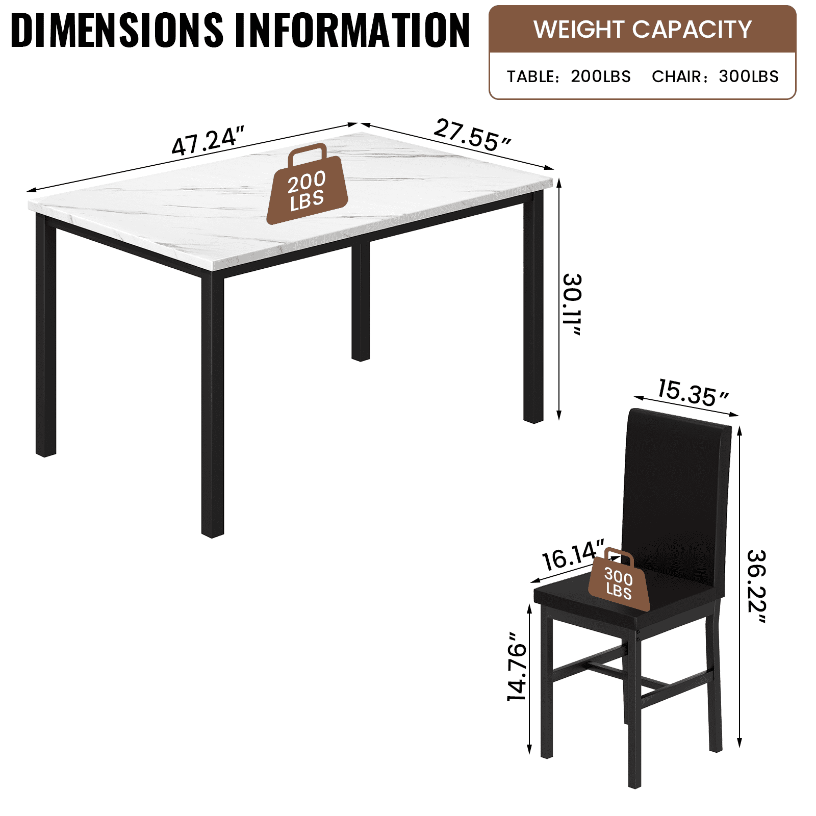 AWQM 5 Piece Dining Table Set, Modern Faux Marble Tabletop and 4 PU Leather Upholstered Chairs, Rectangle Kitchen Table and Chairs for 4 Persons, Small Dining Set for Bar Dining Room Breakfast Nook