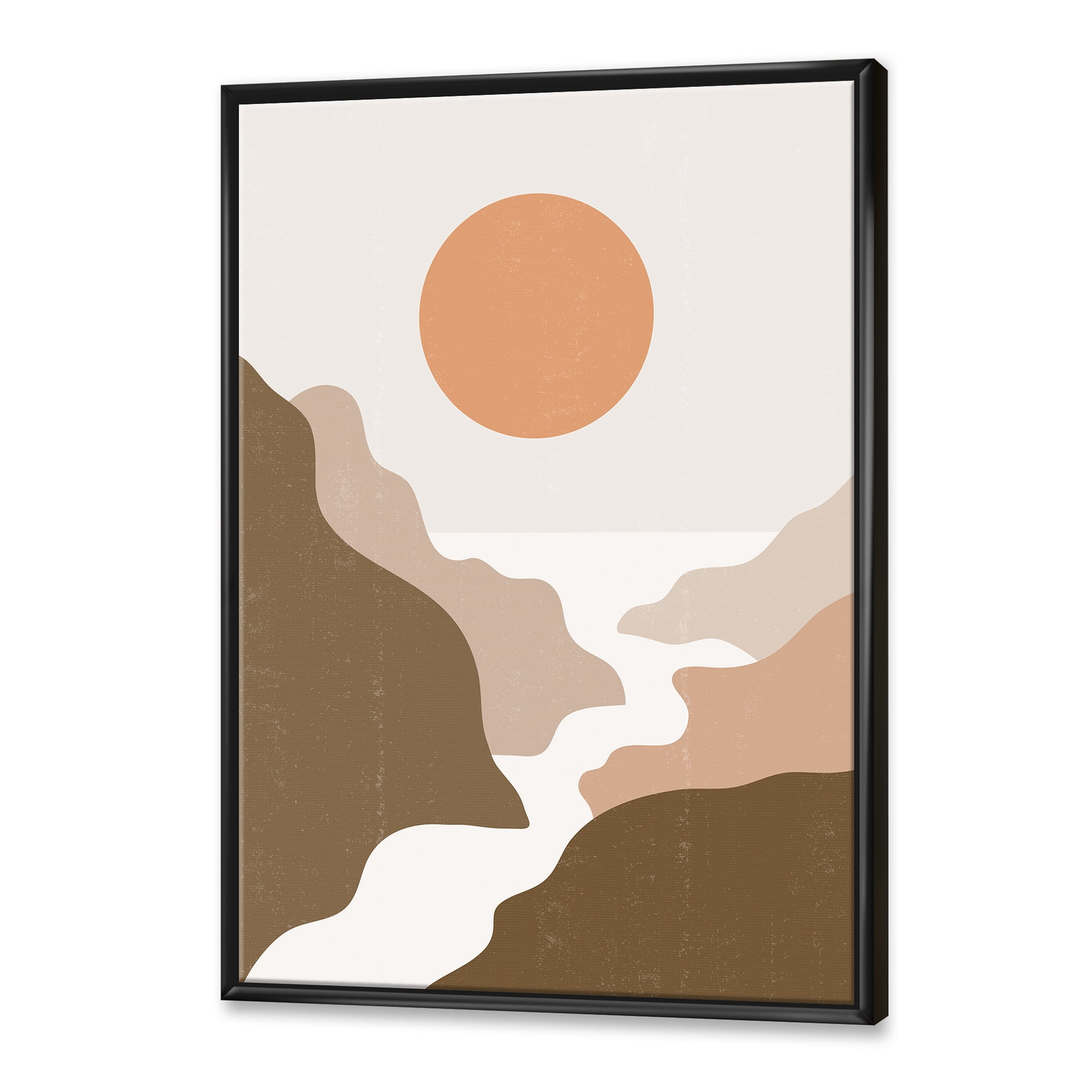 Designart 'Full Moon In Terracotta Tones Mountains' Modern Framed Canvas Wall Art Print