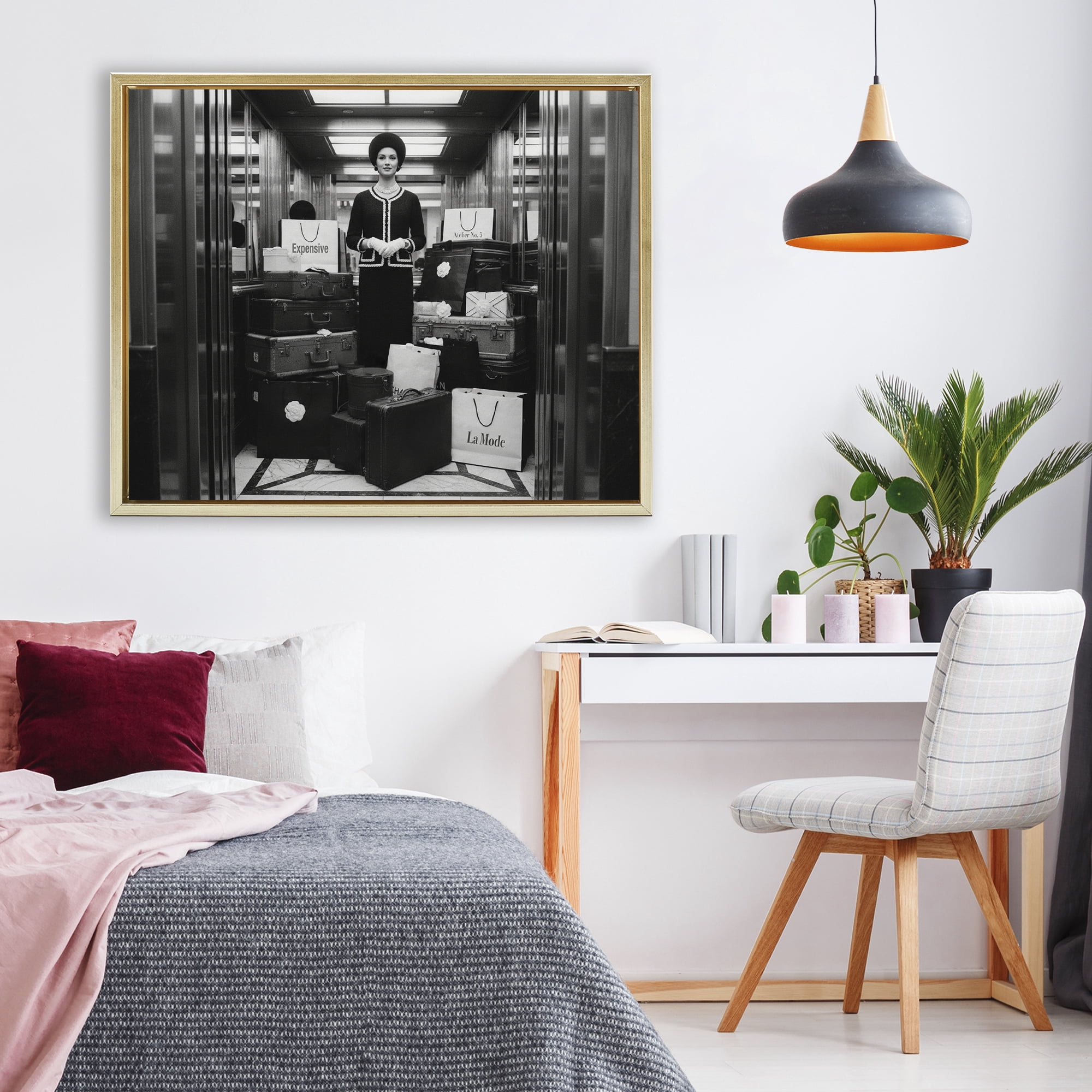 Stupell Industries Elevator Chic Shopping Gold Framed Floater Canvas Wall Art, design by A Barefoot Stylist