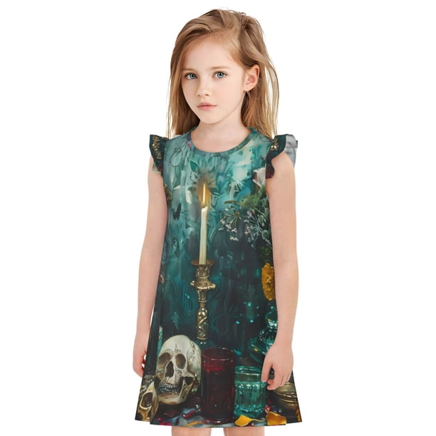 Fotbe Baroque Floral Still Life Vestido de Dormir para Niñas de 3 a 10 Años, Mangas Cortas, Estilo Princesa, Pijama Camisón con Mangas Voladas-XX-Large