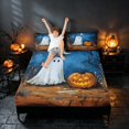 thumbnail image 3 of Homewish Halloween =Ghost Pumpkin Queen Sheets, Starry Moon Queen Sheet Sets, Navy Blue Orange, 4-Piece (1 Flat Sheet, 1 Fitted Sheet and 2 Pillowcases), 3 of 4