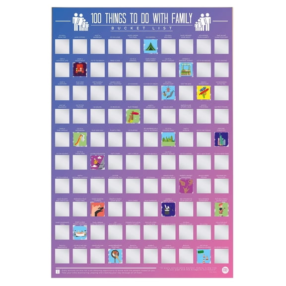 Gift Republic 100 Things To Do With Family Bucket List Scratch Poster, multicolor