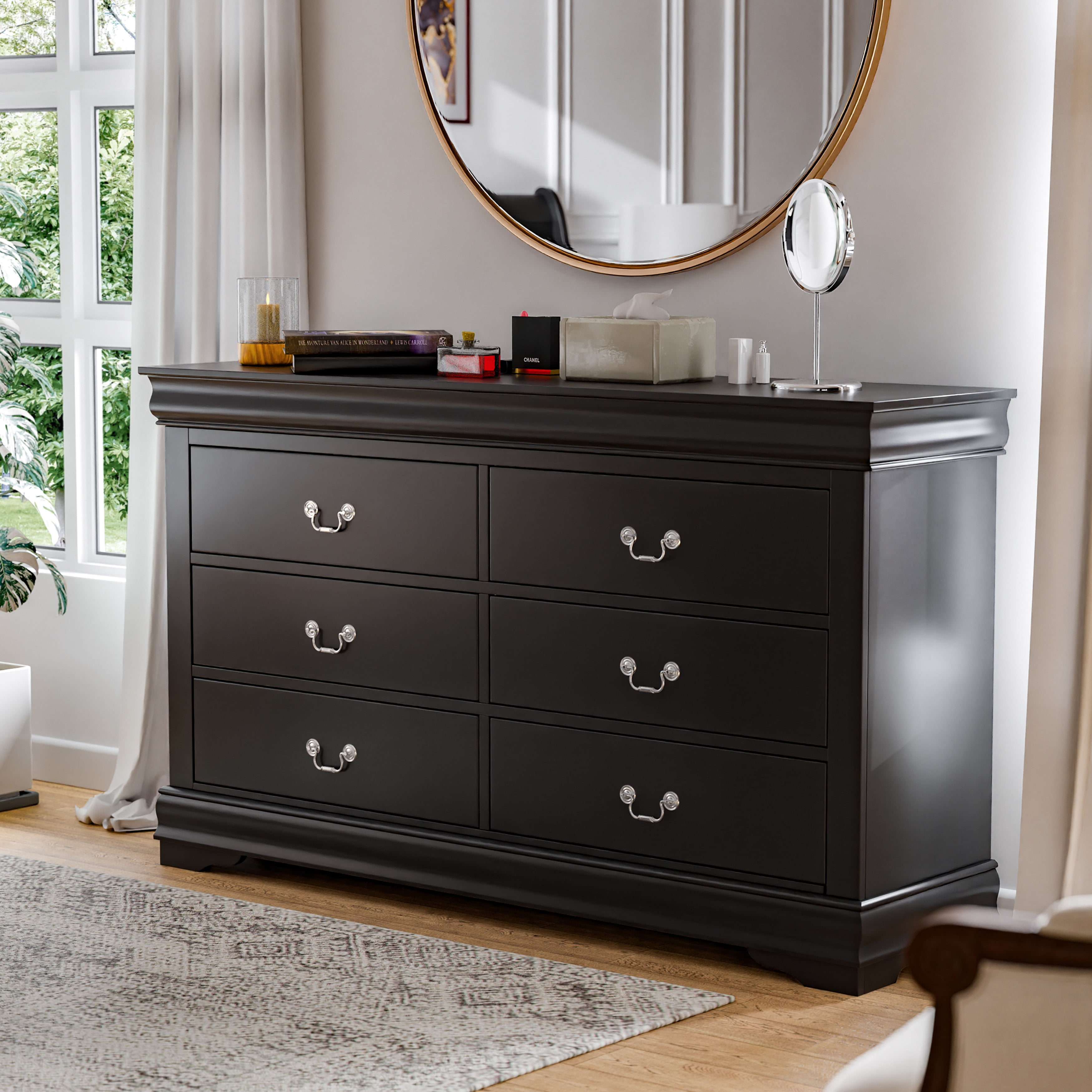 Furniture of America Vrai 6-Drawer Solid Wood Black Dresser