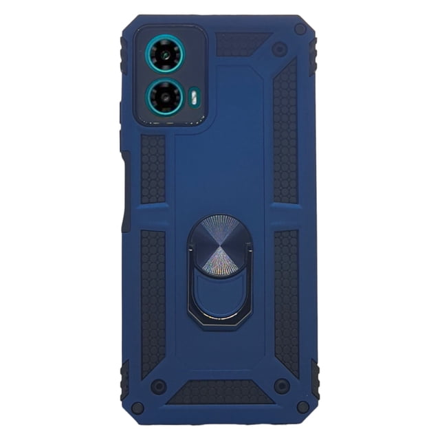 Funda Uso Rudo Con Anillo Magnético Para Motorola G34 Azul Marino Más 2 Micas De Cristal
