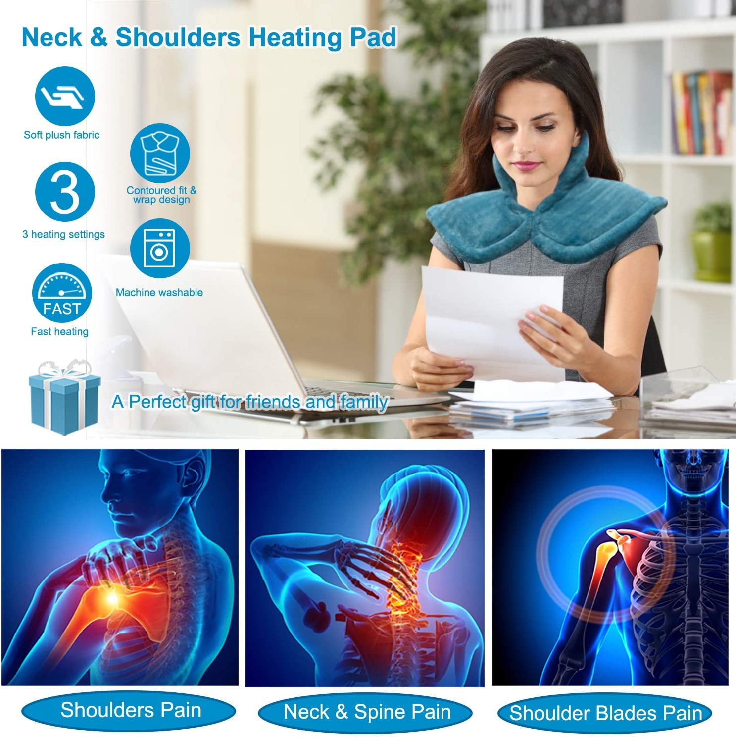 Heating Pad for Neck and Shoulders FSA HSA Eligible RENPHO Electric Heated  Neck Wrap for Cramps Pain Relief Machine Washable 9 Heat Levels 4 Auto Shut  Off Timers Gifts for Women Men-19x24