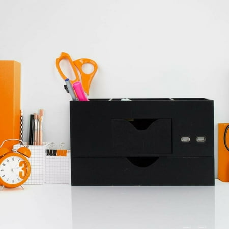 UPC: 0098811135714 | American Art Decor 3 Tier Desk Organizer Pen Storage with USB Port for Charging – Black