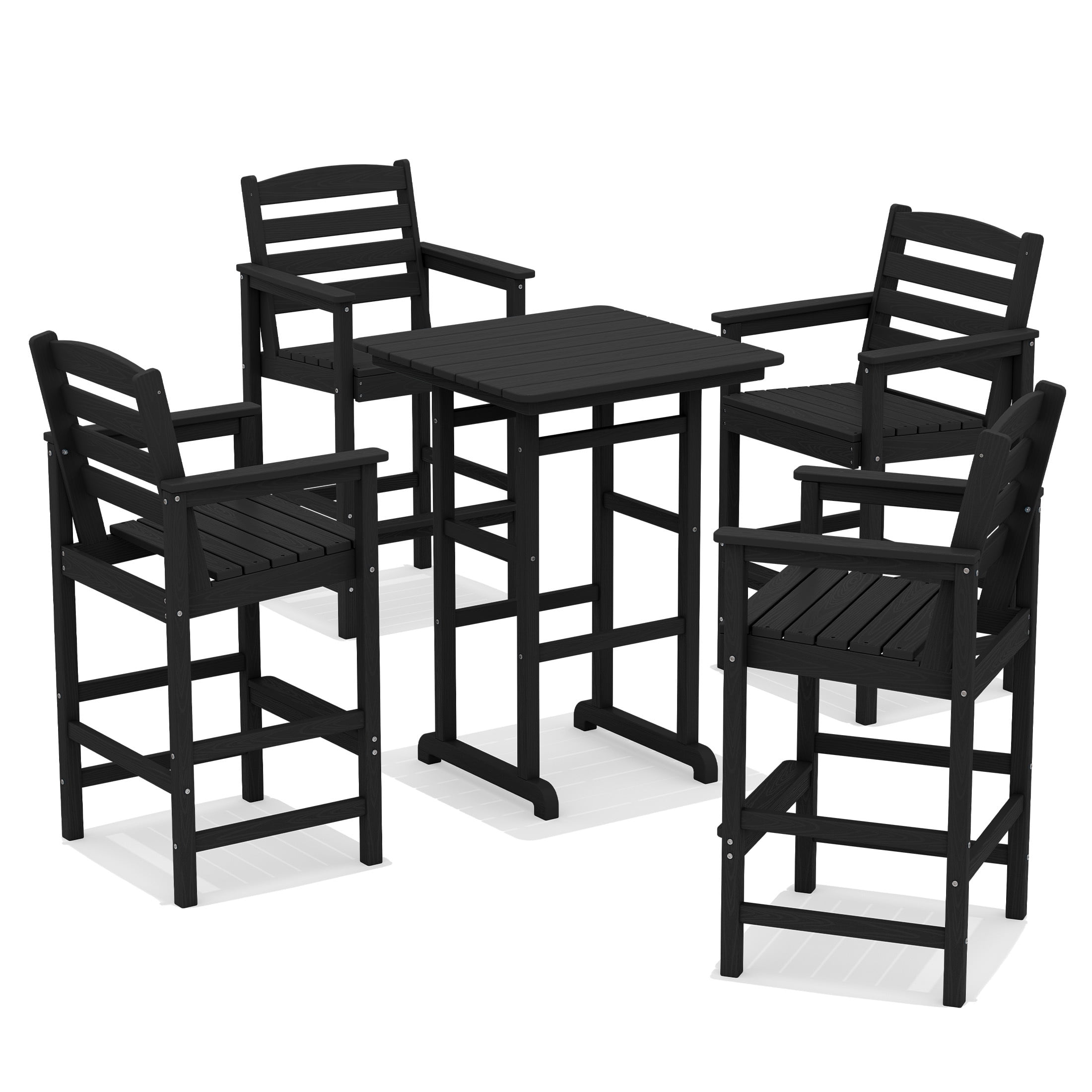 RIAFUN HDPE Outdoor Bar Set of 5 - 1 Height Bar Table & 4 Oversized Wide Seat Tall Adirondack Chairs, Weather Resistant for Patio, Poolside, Garden, Black