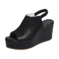 thumbnail image 5 of Rokment Women's Platform Wedge Gladiator Dressy Sandals Fashion Casual Metallic Leather Peep Toe Chunky High Heels Elastic Slingback Summer Shoes for Ladies Black Size 6, 5 of 6