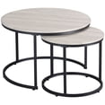 thumbnail image 1 of Grey Wood Grain Nesting Coffee Tables Set - 2 Round Living Room Tables with Metal Frame - Space-Saving Design, 29.5" Diameter, 1 of 7