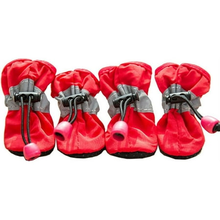 Dog Shoes Waterproof Dog Boots for Small Medium Large Dogs with Soft Anti-Slip Sole  Suitable for Rainy Weather Outdoor Walking  Adjustable Elastic Straps  Reflective at Night (Red  2)