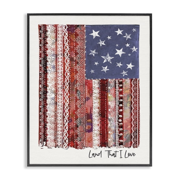 Stupell Industries Eclectic Land That I Love Phrase Macram� American Flag Black Framed Giclee Art, 11 x 14, by Erica Billups