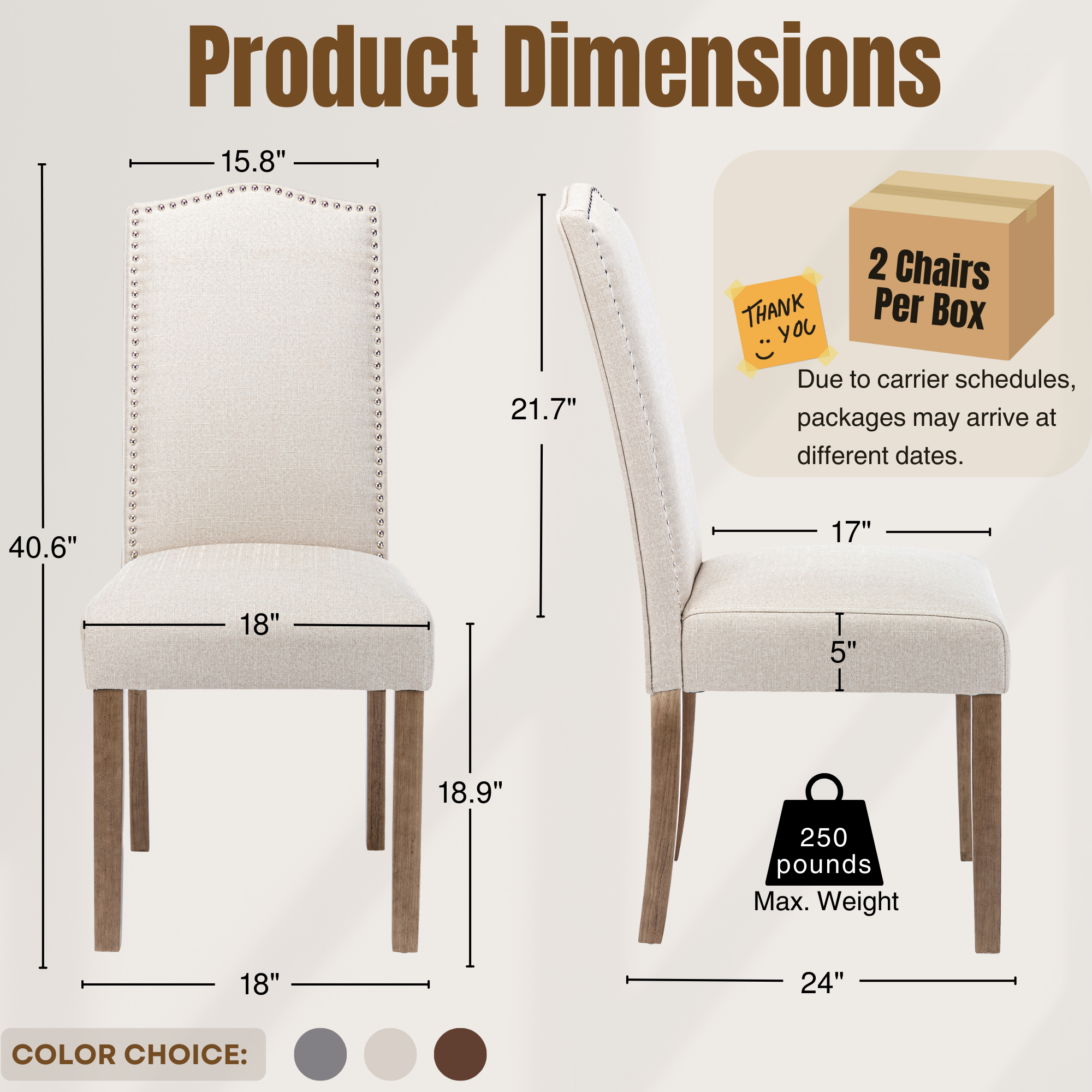 Snugway Dining Chair Beige Upholstered Parson Chair with Nailhead Trim, Set of 6