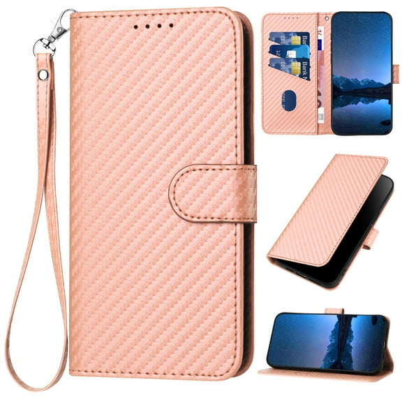 Case for Samsung Galaxy A32 5G Wallet Cover, Kickstand PU Leather Magnetic Protective Flip Lanyard Cover with [RFID Blocking] [Card Slots]  [Wrist Strap] [TPU Interior Shockproof], Pink