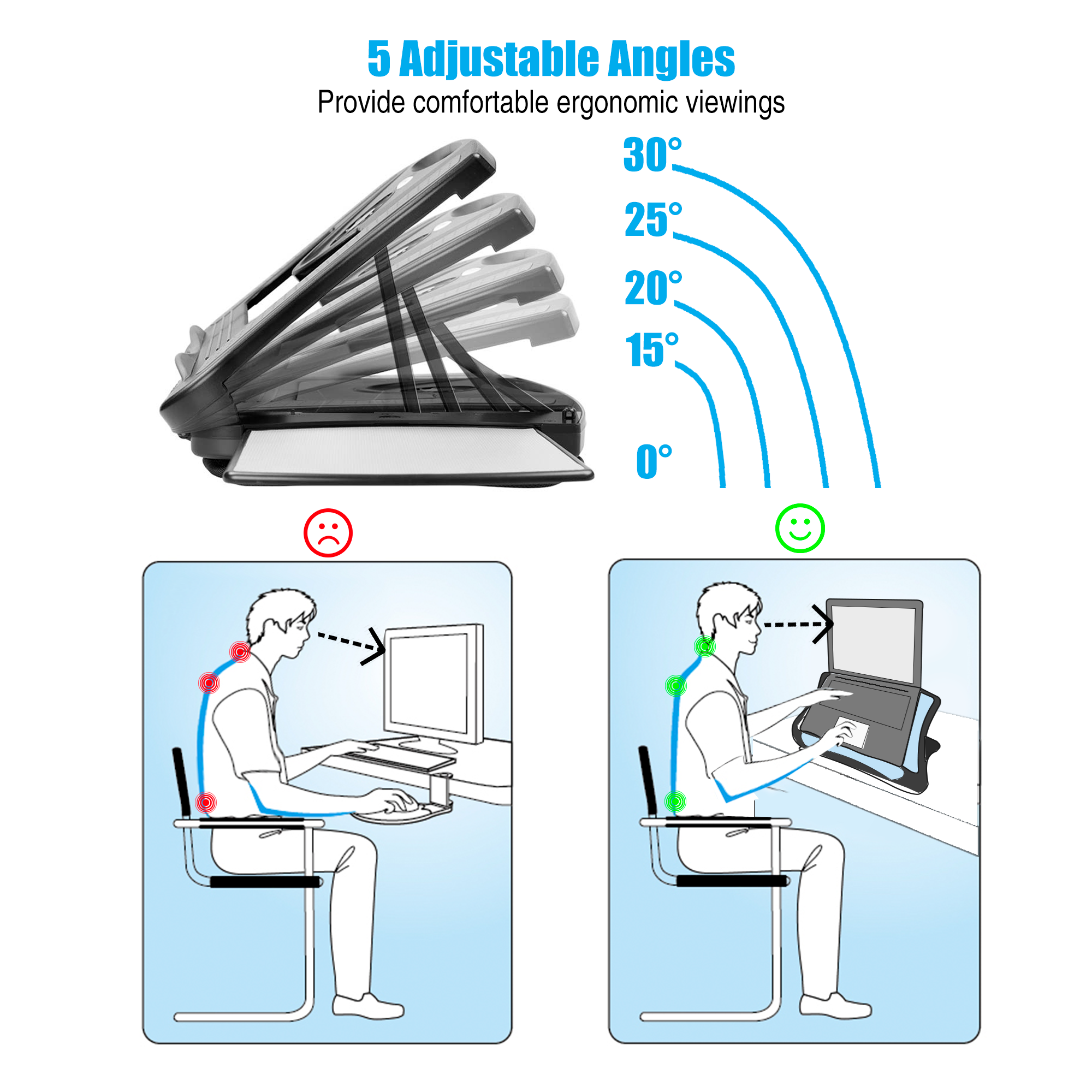 MAX SMART Laptop Lap Desk with Adjustable Angles, Detachable Mouse Pad, USB Fan, and Cushion - image 2 of 7