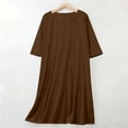 thumbnail image 3 of Women's 3/4 Sleeve Crew Neck Nightgown Solid Color Casual Loose Sleepshirt Flowy Soft Breathable Home Wear Brown L, 3 of 7