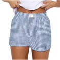 thumbnail image 2 of CALAFEBILA Cotton Bermuda Shorts for Women Plus Size Plaid Elastic Waist Casual Women's Shorts on with Pockets, 2 of 5