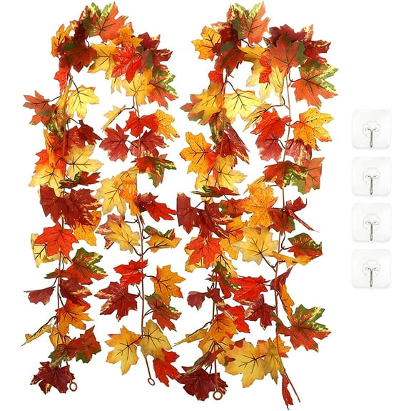 Naler 2 Pack Fall Leaves Garland Maple Leaf Garland, 11.2ft Artificial Autumn Thanksgiving Garland for Indoor Home Fall Decorations