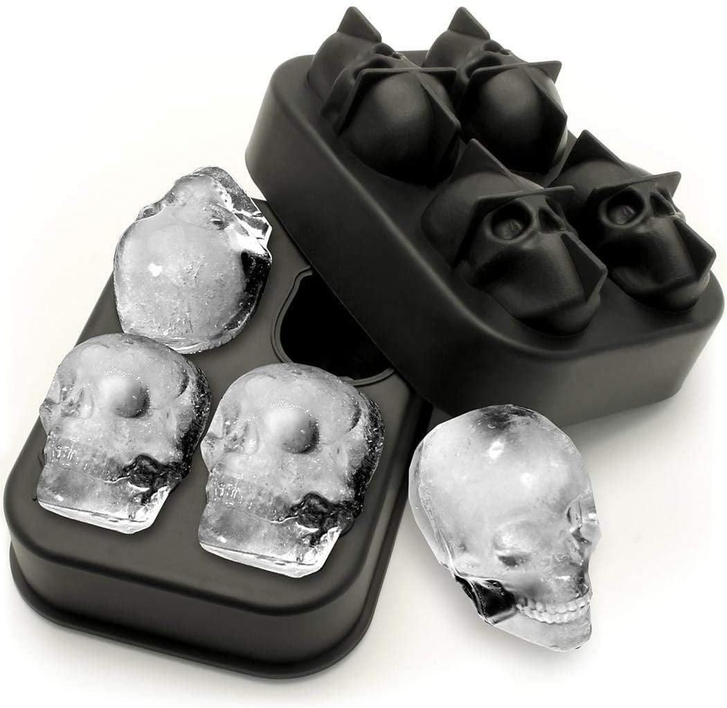 Whiskey Skull Shape 3D Ice Ball Maker Mold Flexible Black Silicone Tray Cube