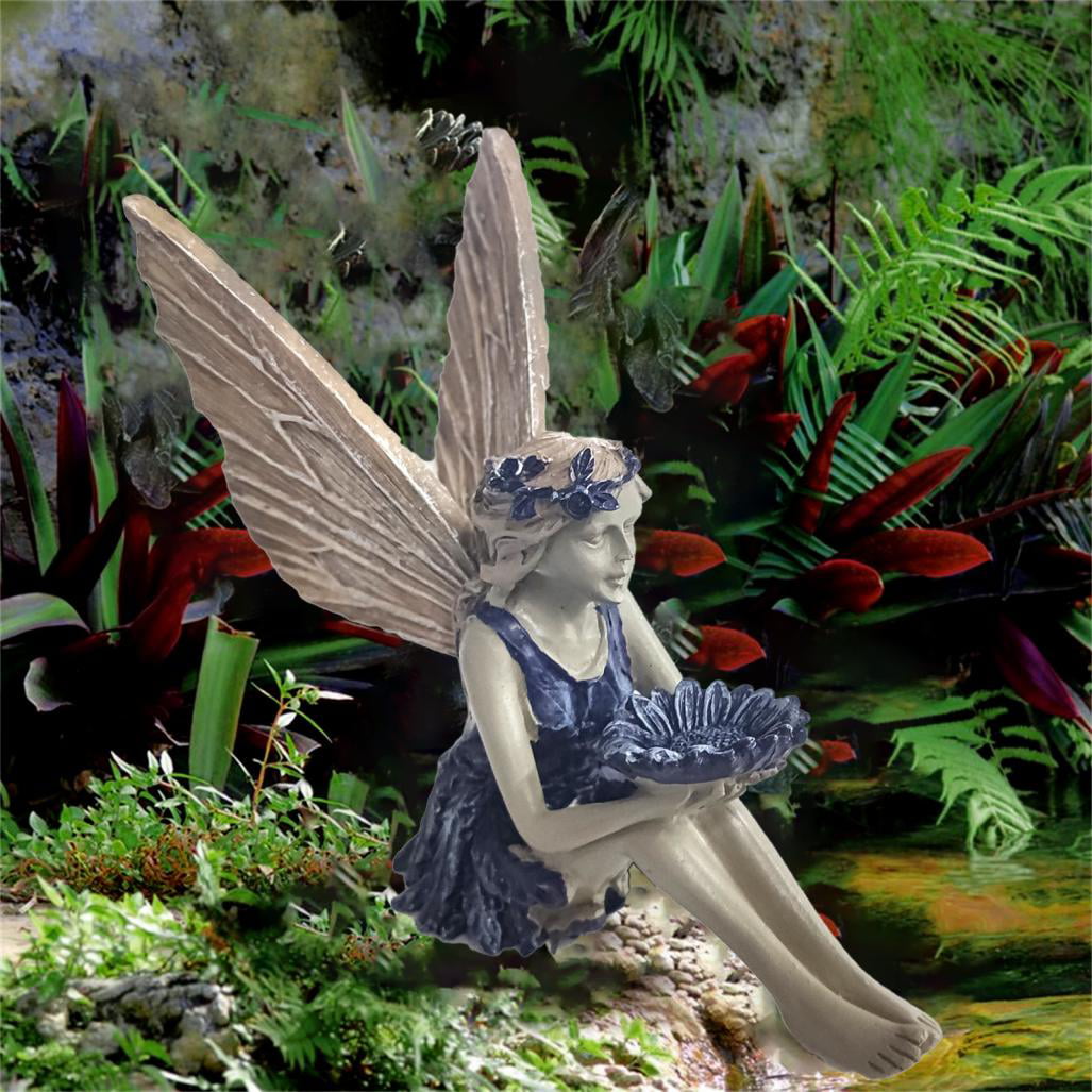 Vintage Resin Fairy Girl Angel Wings Outdoor Garden Decorative Ornament Statue 