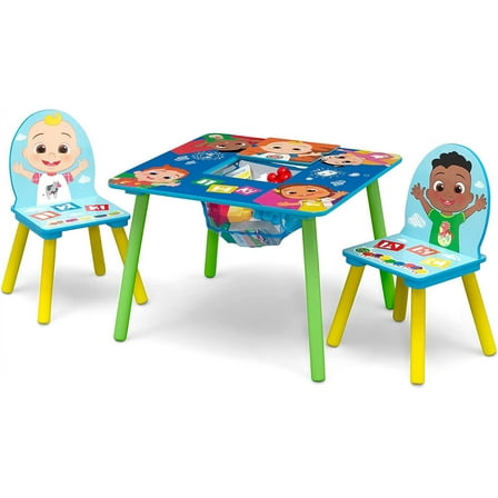 CoComelon Table and 2 Chairs with Storage Set by Delta Children, Greenguard Gold Certified, Toddler