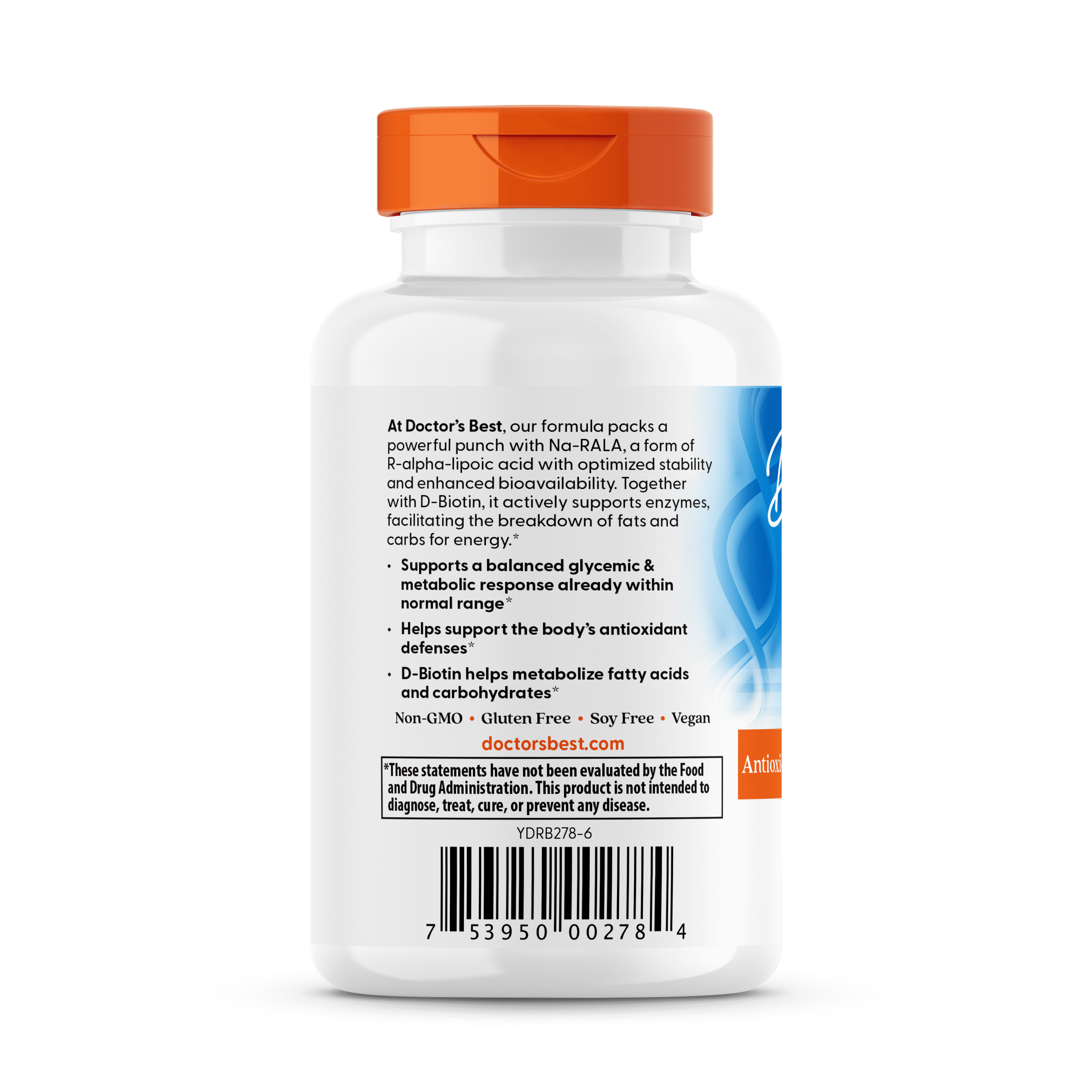 Doctor's Best Stabilized R-Lipoic Acid with BioEnhanced Na-RALA , Non-GMO, Gluten Free, Soy Free, Vegan, Helps Maintain Blood Sugar Levels, 200 mg 60 Veggie Caps