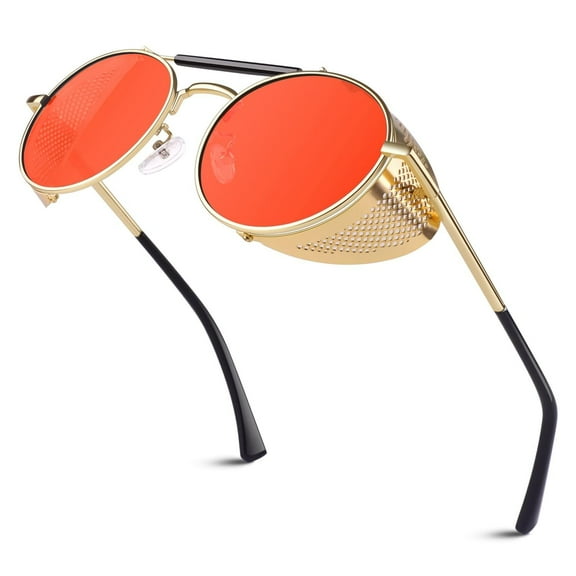 Sunier Retro Round Non-Polarized Steampunk Sunglasses Men Women Shield Goggles Shades