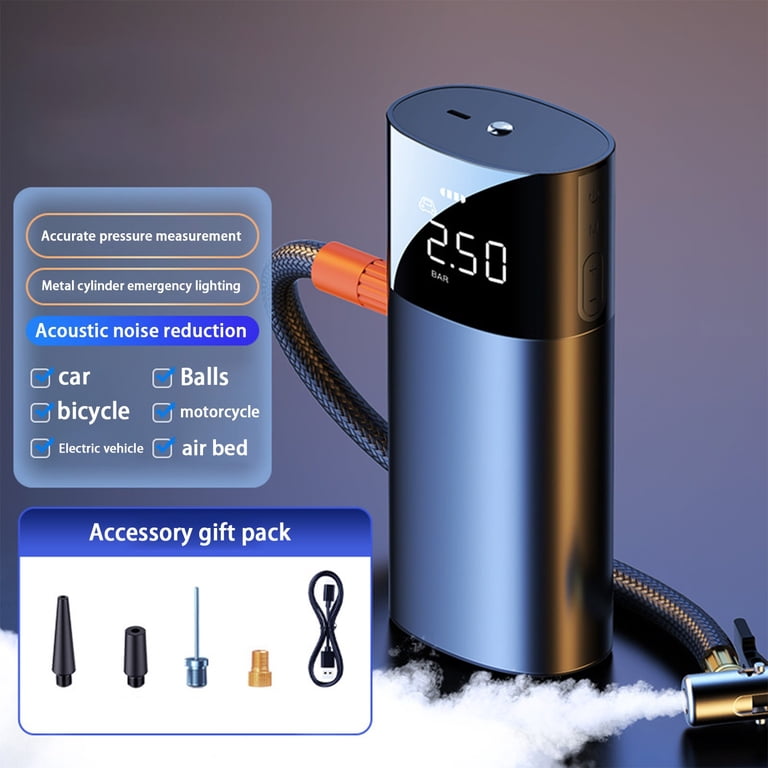 Portable Cordless Tire Inflator – Mini Air Compressor For Car, Bike, Motorcycle – With LED Light & Digital Gauge