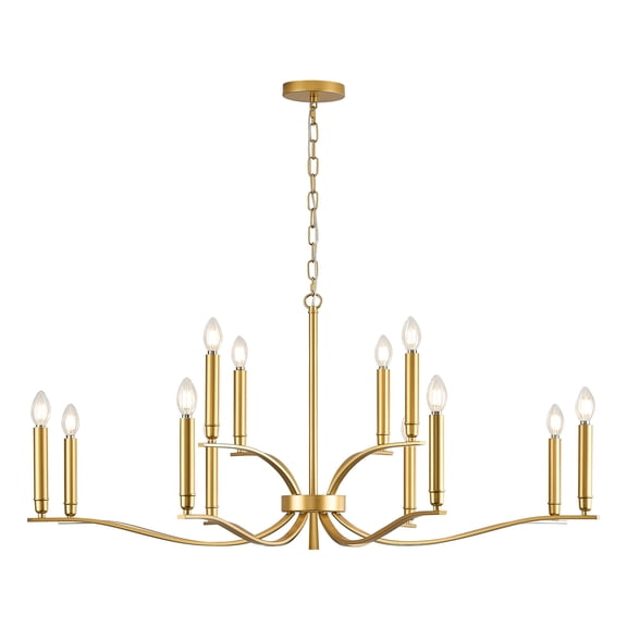 Gold Living Room Chandelier 12 Light Hight Ceiling Foyer Candle Chandelier Large Dining Room Light Fixture Over Table 44in Metal Modern Chandeliers Hanging Light for Entry Master Bedroom