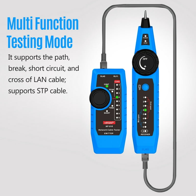 Meterk NF-810 Network Cable Tester Kit for RJ11 RJ45 CAT5 CAT6 LAN Cable  Multi Function Wire Wiremap PoE TEL Testing Line Finder with LED Light