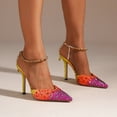 thumbnail image 3 of 2024 Rhinestone Color Pointy High Heels Women‘s Gradient Color Crystal Pumps Chain One-line Buckle Sandals Wedding Shoes FGS, 3 of 7