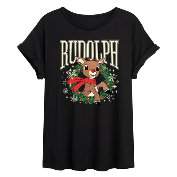 Rudolph - Rudolph Wreath Collegiate - Women's Oversized Graphic T-Shirt