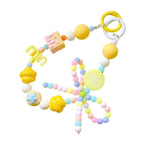 Llavero con cuentas, accesorios para colgar, pulsera con cuentas multifunción Amarillo