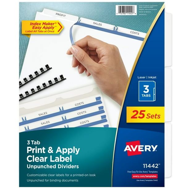 Separadores Avery de 3 pestañas sin perforar para cualquier sistema de encuadernación, 25 unidades