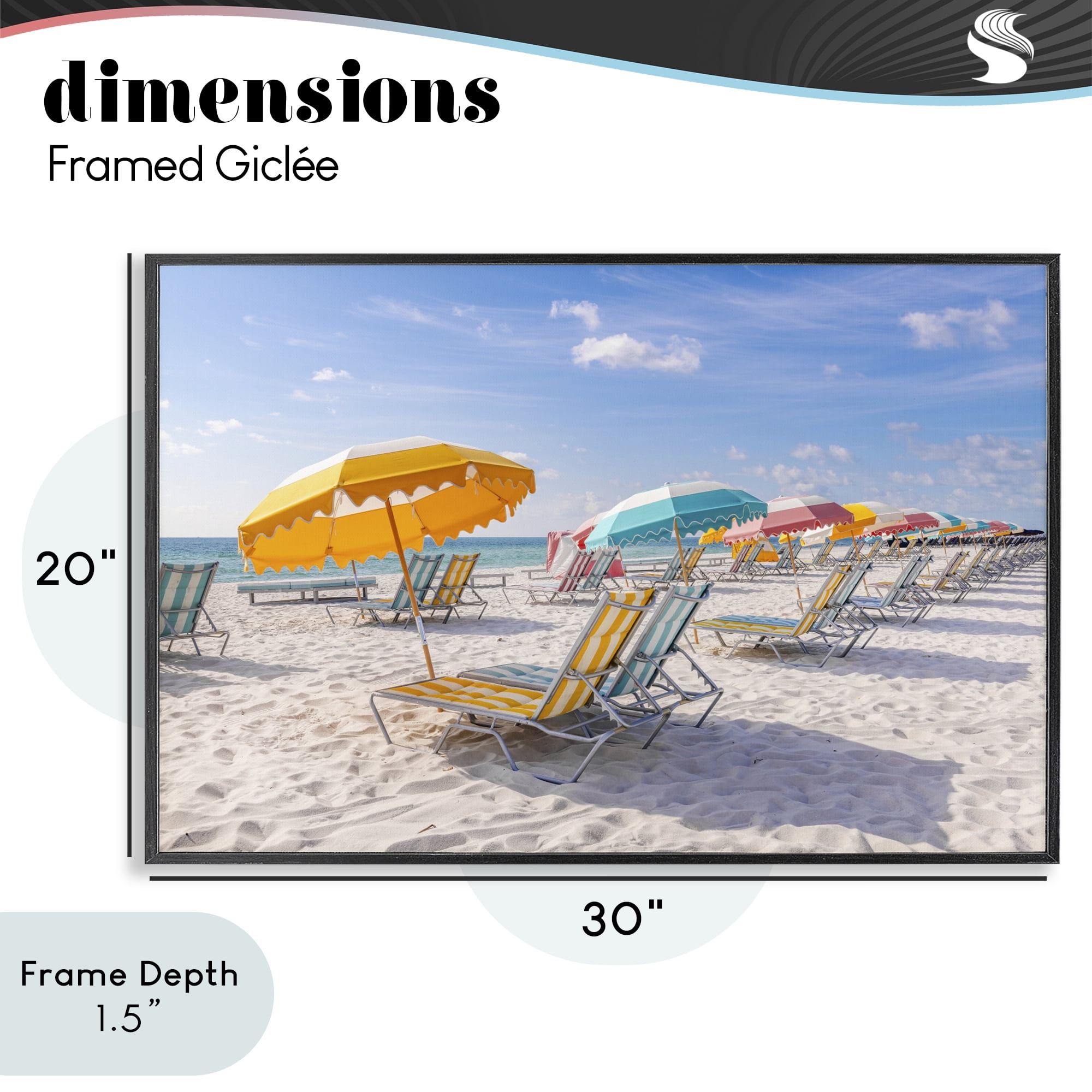 Stupell Industries Striped Umbrellas on Sunny Beach Black Framed Giclee Art, design by Richard Silver
